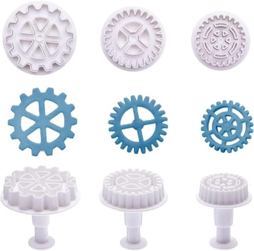 3Pcs Gear Cookie Cutters, Steampunk Cogs Plunger Mold, 3D Stamp Set, Cookie Cutters Baking Tools