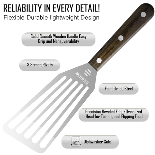 2 Pcs Fish Spatula Stainless Steel，Commercial Metal Spatula Turners - color: Silver