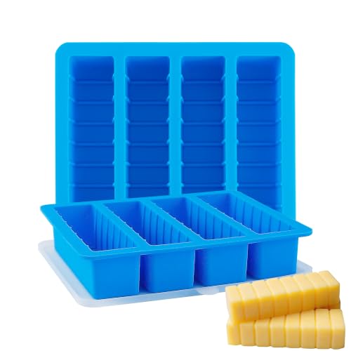 Sidosir 2 Pcs Butter Silicone Mold with Lid, Non-Stick Butter Mold Tray with Measurements for Chocolate and Homemade cakes, Ice, Butter Mold for Homemade Butter - size: Standard with Scale Markings