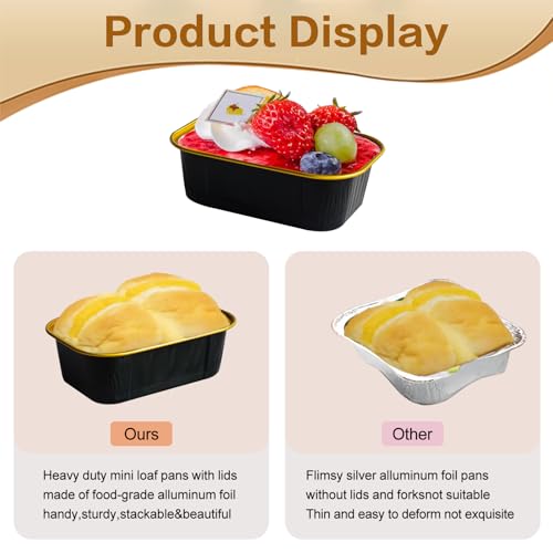 mini loaf pans with lids and spoons 50 Pack,5.5 oz Rectangle mini individual cake tins Disposable Small Aluminum Foil Baking pans (50, Black) - color: Black