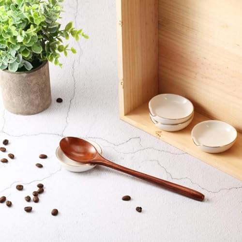 Boao 2.7 Inches Mini Ceramic Spoon Rests, Gold Rim Kitchen Spoon Rests, Mini Cooking Season Soup Holder for Stove Top Countertop, Teaspoon Rest, Coffee Stir Rest (white, 4 Pieces) - color: White