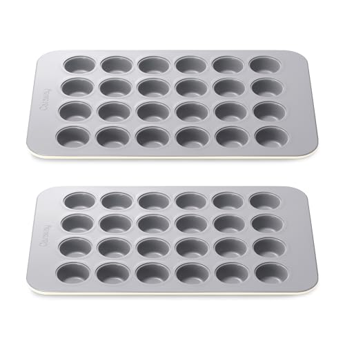 Caraway 24-Cup Non-Stick Ceramic-Coated Mini Muffin Pan - color: Cream, size: 24 Cup Muffin Pan (2x)