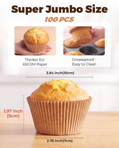 Bake Choice 100pcs Super Jumbo Cupcake Liners for Baking, EU 65GSM Paper - color: Natural, size: Super Jumbo Size