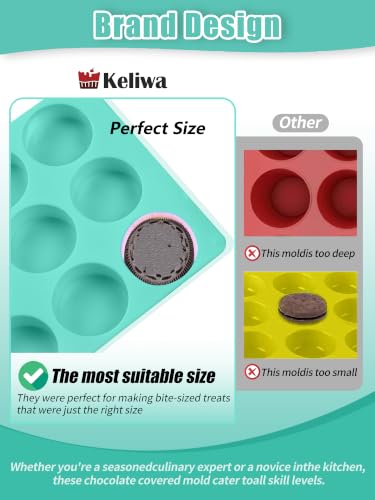 2 Pcs Chocolate Cookie Silicone Molds, 12-Cavity Round Silicone Mold, Baking Mold for Chocolate, Cookie, Candy, Mini Cake, Jelly, MuffinCakes - color: 2pc- 12 cup Blue+Green