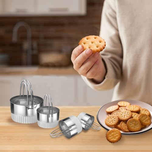 5 Pcs Round Biscuit Cutter Set with Handle - size: Round