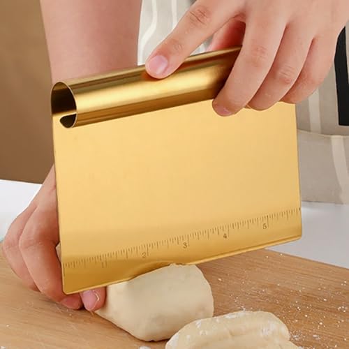 GSHLLO 2 Pcs Stainless Steel Dough Cutter with Measuring Scale Metal Bench Scrapers Food Pastry Scraper Choppers Multifunctional Flour Scraper Heavy Duty Baking Tools for Pizza Bread