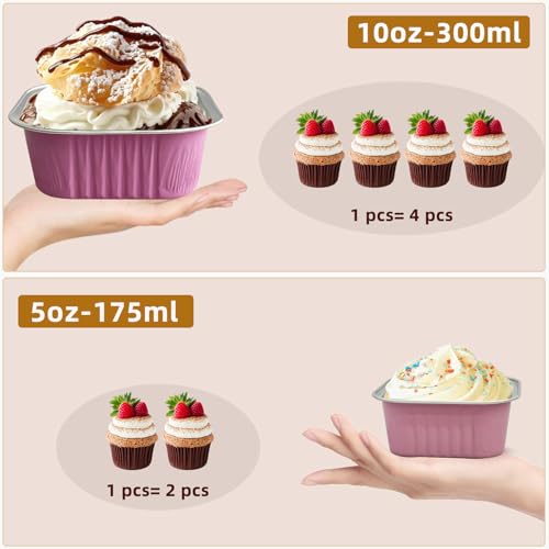 Mini Cake Pans With Lids 5oz, 50 Pack Mini Loaf Pans with Lids, Aluminum Foil Baking Cups, Disposable Square Brownie Baking Cupcake, Dessert Cups for Wedding, Birthday, Party, Picnics (Pink) - color: Pink, size: 5oz