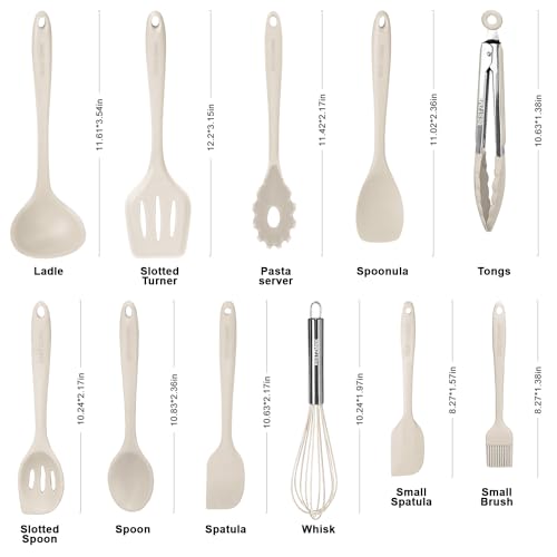 Kitchen Utensil Set - 11 Cooking Utensils - Colorful Silicone Kitchen Utensils - Nonstick Cookware with Spatula Set - Colored Best Kitchen Tools Kitchen Gadgets (Khaki) - color: Khaki