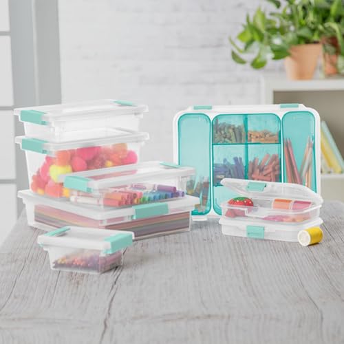 Sterilite Small Clip Box, Stackable Small Storage Bin with Latching Lid, Plastic Container to Organize Office, Crafts, Clear Base and Lid, (Pack of 6) - size: Small, style: 6 Pack