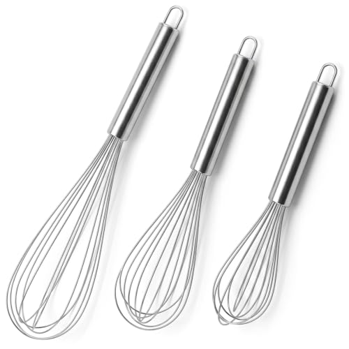 Whisks for Cooking,Stainless Steel Whisk Set 8" 10" 12",Balloon Wire Whisks for Whisking, Beating, Blending Ingredients, Mixing Sauces (Silver) - color: Silver