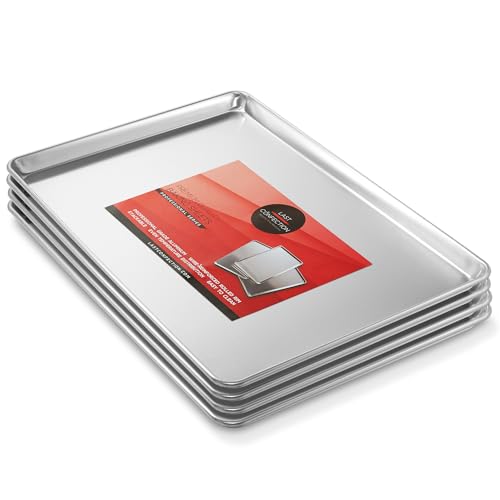Last Confection 18" x 26" Commercial Grade Baking Sheet Pans, 4 Pack - Aluminum Full-Size Rimmed Cookie Sheet Trays