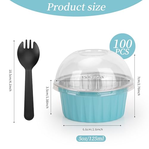 100-Pack 5 oz Mint Blue Mini Cake Pans with Lids, Disposable Aluminum Foil Baking Cups, Muffin Tins, Ramekins for Cupcakes, Brownies, Flan, Pudding - Baby Shower, Bridal Shower & Birthday Party - color: Mint Blue
