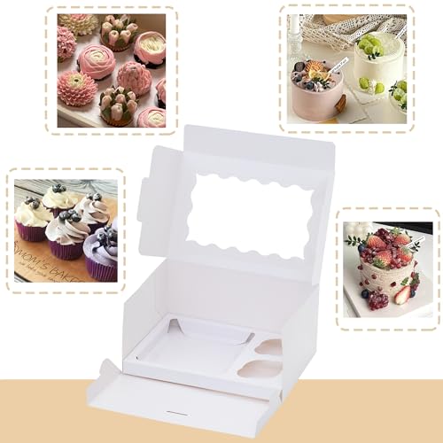 6 Sets Bento Cake Box with Cupcakes, Mini Cake and Cupcake Box with 2 Cupcakes and Tiered Mini Cake - color: White-6pack
