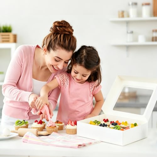 LotFancy 12pcs Cupcake Boxes, 12 Count Bakery Boxes with Windows & Inserts
