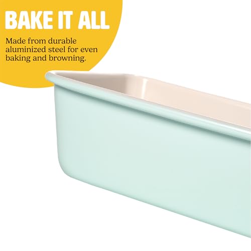 Tasty Clean Ceramic Loaf Pan Set, 2-Pack of 9-Inch x 5-Inch Cake Pans, Durable Aluminized Steel for Professional Results, Clean Ceramic Nonstick Coating, Oven Safe to 425°F, Dishwasher Safe, Aqua - size: 9-Inch x 5-Inch
