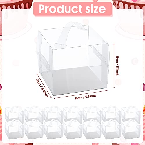 32 Pcs 6 x 6 x 5 Inch Clear Cake Box with Handle