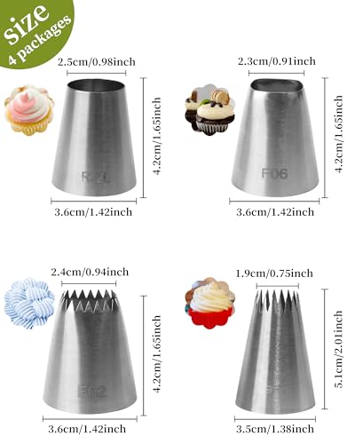 4 Pcs X-Large Stainless Steel Piping Nozzles Set for Cake Decorating - size: Round Nozzles-4Pcs