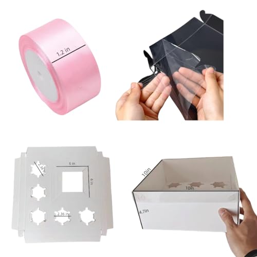 STVIRPOW 5-Pack Cupcake Box Combo with Full Clear Lid and 1.2 wide ribbon1 Small Cake and 5 Cupcakes Storage Container, Ribbon and Stickers for Birthday Party, Mother's Day(Pink ribbon)