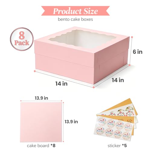 COTOPHER 14x14x6 In Sheet Cake Boxes, 16pcs Pink Bakery Boxes with Window - color: Pink, size: 14x14x6inch