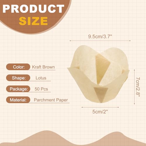 uxcell 50Pcs Tulip Cupcake Liners Lotus Shape Muffins Liners Kraft Brown - color: Kraft Brown