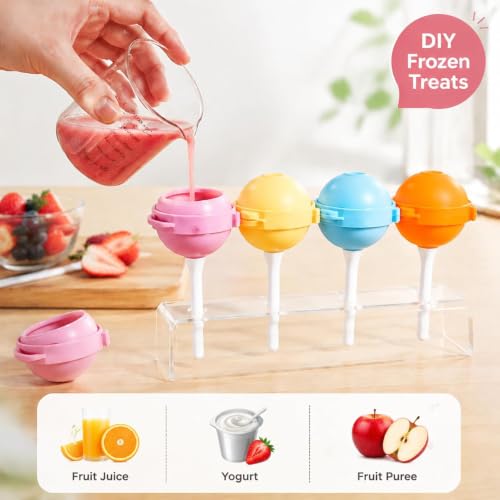 Lollipop Popsicle Molds,12 Pack Silicone Popsicle Molds,Reusable Lollipop Ice Cream Molds for Homemade Frozen Treats,Juice,Yogurt,Smoothies and Fruit Desserts.