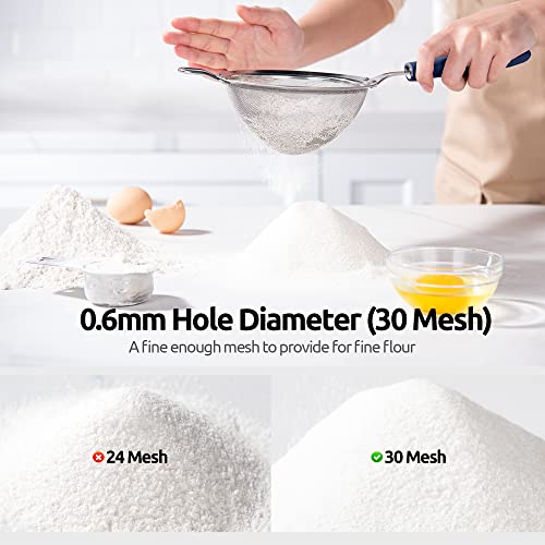 18/8 Stainless Steel Mesh Strainer: U-Taste 5.5 Inch Kitchen Fine Mesh Sieve Food Colander with Riveted Sturdy Silicone Handle and 30 Mesh Hole for Straining Flour, Pasta, Fruit, Quinoa(Midnight Blue) - color: (3) Midnight Blue, size: Medium (5.5 x 13 in)