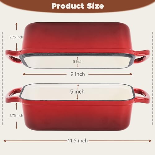 Cast Iron Loaf Pan with Lid, 9x5 Loaf Pans for Homemade Bread - color: Red, size: 9x5 Inch