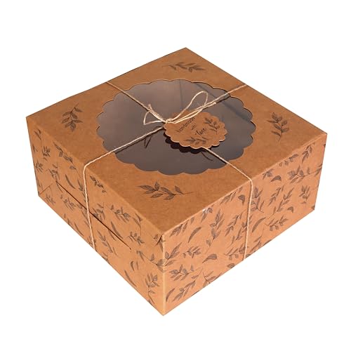 Kraft Cake Boxes with Window (10pcs) - Brown Bakery Boxes for Cakes, Donuts, Pie, Cookies, Cupcakes, Chocolates, Desserts: Size 10x10x5 Inches - color: Brown
