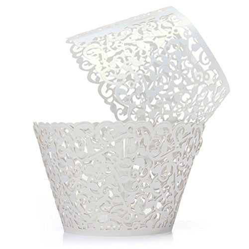 YOZATIA 60PCS Vine White Cupcake Wrapper, Lace Cupcake Wraps Liner for Wedding Party Cake Decoartion (White) - color: White