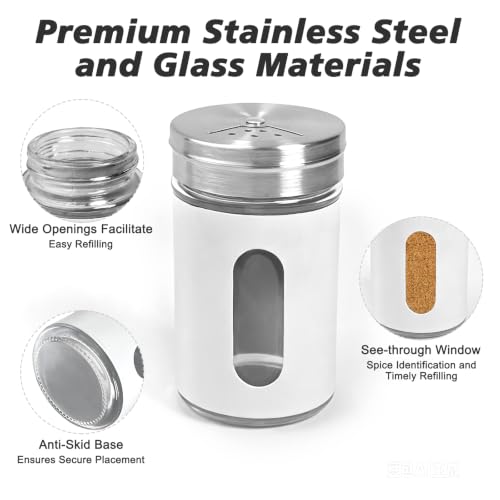 Salt and Pepper Shakers, Stainless Steel and Glass, Adjustable, 2 Pack - color: 2PC（Black+White）