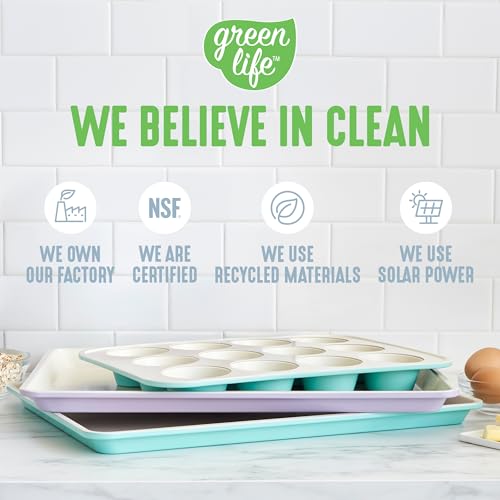 GreenLife 12 Cup Ceramic Nonstick Muffin Pan, Blue Haze - color: Blue Haze, size: 12 Cup Muffin Pan