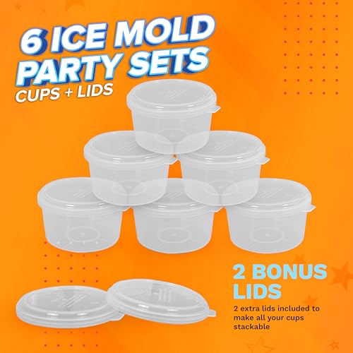 6 Pack Hawaiian Shaved Ice Mold Party Set with Lids, Up Your Game For Much More Snow Cone Treats, BPA-Free Cups Two Bonus Lids, Easy Stackable Freezing, Compatible with S900A, S777 & Others - size: 6 Set
