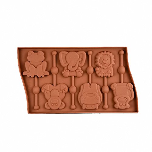 Animals Lollipop Mold with 20Pcs Sticks - MoldFun Frog Elephant Lion Hippo Monkey Bear Silicone Chocolate Candy Gummy Mold