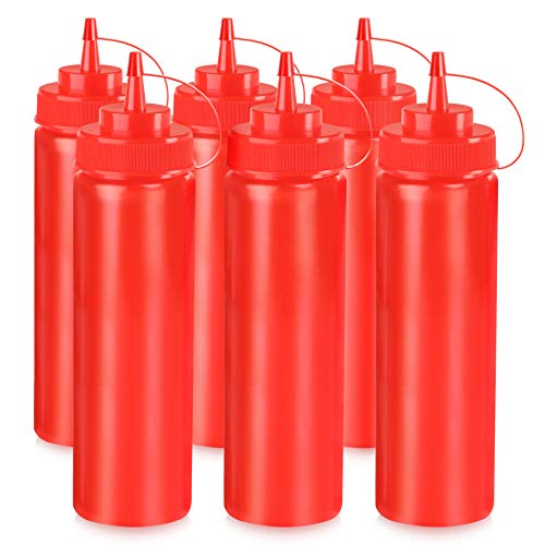 New Star Foodservice Plastic Squeeze Bottles, 24oz, 6 pk, Red - color: Red