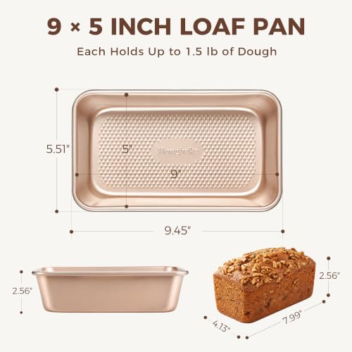 HONGBAKE 9x5 Inch Loaf Pans, Nonstick Bread Pans for Homemade Baking, 3PCS - color: Champagne Gold, size: 9 x 5 x 2.56"