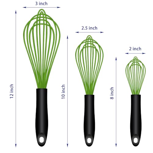 OYV Green Silicone Whisk Set of 3, 8/10/12 Inch, Dishwasher Safe - color: Premium(Green Pack)