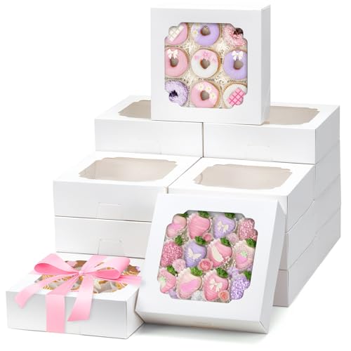 Moretoes 45pcs Bakery Boxes, 8x8x2.5 Inches Cookie Boxes with Window