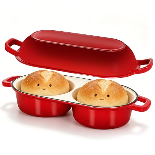 Double Dutch Oven for Sourdough Bread Baking, 2.6QT (Red) - color: Red