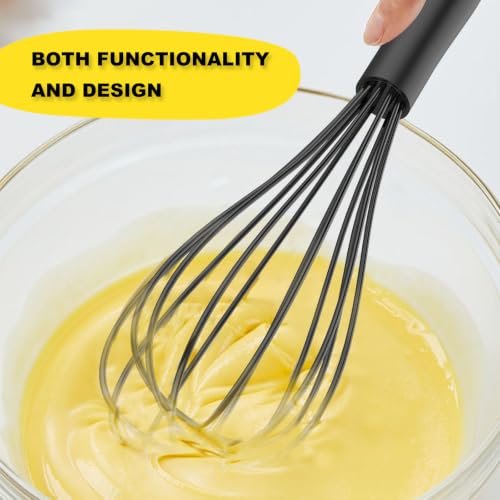 NileHome Silicone Whisk Set 8" 10" 12" Kitchen Whisk Black,3-pack - size: 3-Pack