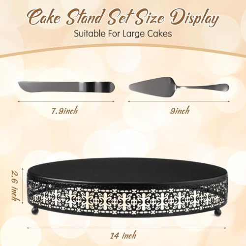 Wenqik Black Metal Cake Stand 14 Inch with Cutting & Spatula - color: Black, size: 14 Inch