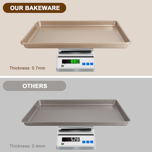Baking Sheet Pan Set of 3, Nonstick Commercial Cookie Sheets for Baking - color: Champagne Gold