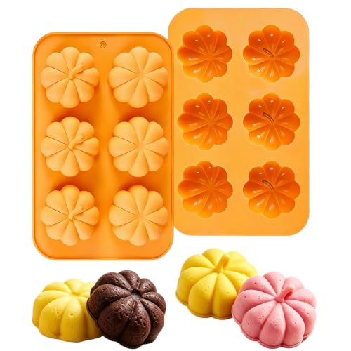 Halloween Pumpkin Silicone Molds 2 Pack, 6-Cavity Food Grade Pumpkin Molds, Nonstick Pumpkin Cake Molds Pumpkin Chocolate Mold for Baking, Soap, Candle Making Halloween DIY Craft