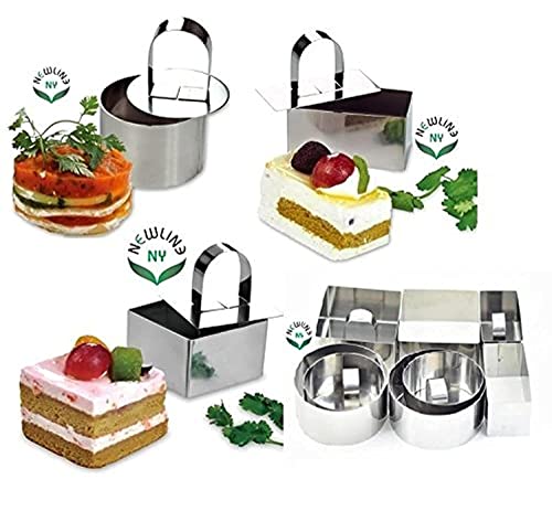 NewlineNY Stainless Steel Dessert Rings (12 Pcs) Round Square Rectangular Appetizers Molded Salads, Cakes Mousse Molding Layering Cake Cutter - size: 12 Pcs Round Square Rectangular