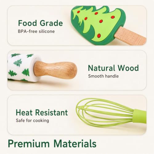 3-Piece Christmas Baking Set, Silicone Spatula Whisks Rolling Pin - color: 3-Piece Christmas Baking Set