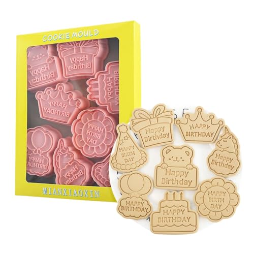 Happy Birthday Cookie Cutters,8pcs Biscuit Mould,Birthday Party Cookie Stamps Set,Kitchen Tools Plastic Cookie Press (Happy Birthday) - color: Happy Birthday