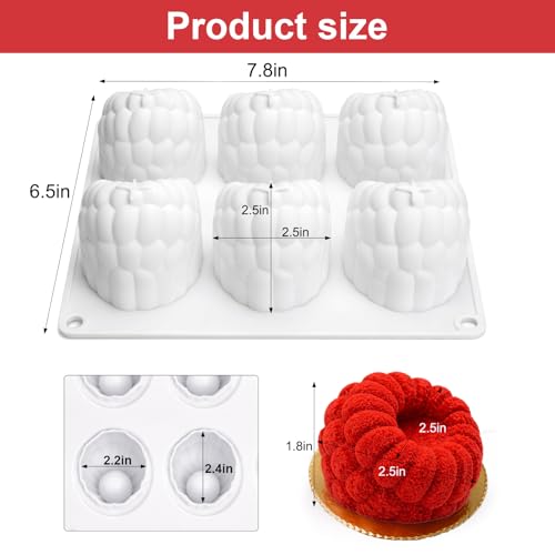 Juome Raspberry Silicone Molds for Mousse Cake Fruit Pudding Raspberry Mold - color: 6-Cavity Raspberry