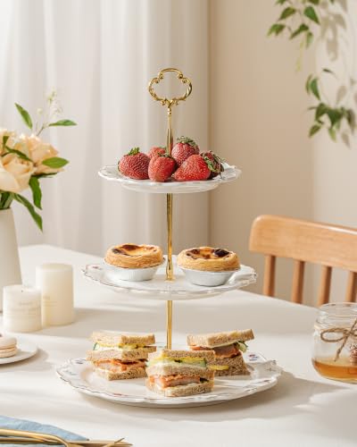 3 Tier Cupcake Stand, Ceramic Tiered Serving Stand - color: Wildflowers