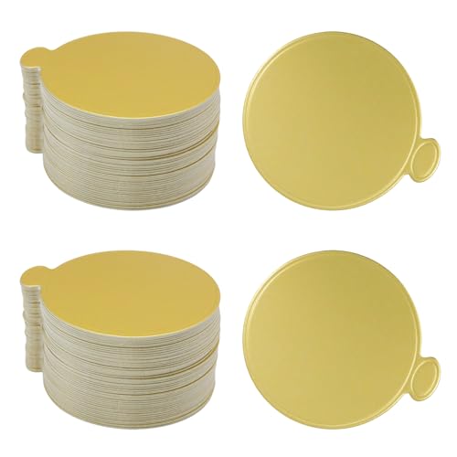 9cm/3.54inch 100Pcs Round Golden Mini Cake Board, Mousse Base Paper Plates Dessert Boards, Durable Circle Dessert Boards for Baking Parties/Cake Enthusiast - size: 9cm/3.54inch Round