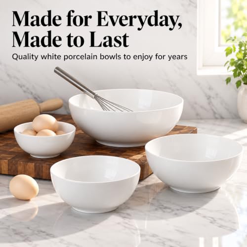 DOWAN Serving Bowls, Mixing Bowl Set, 90/39/26/10 Ounces Mixing Bowls for Kitchen, Soft White Serving Set, Serving Bowls Set of 4, Ceramic Bowl Sets for Eating Different Sizes - size: Various Sizes