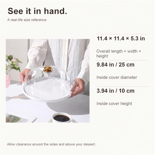 11.4-Inch Ceramic Cake Stand with Lid, White Round Cake Plate with Clear Acrylic Dome Cover for Cakes, Cookies, Pastries and Fruit